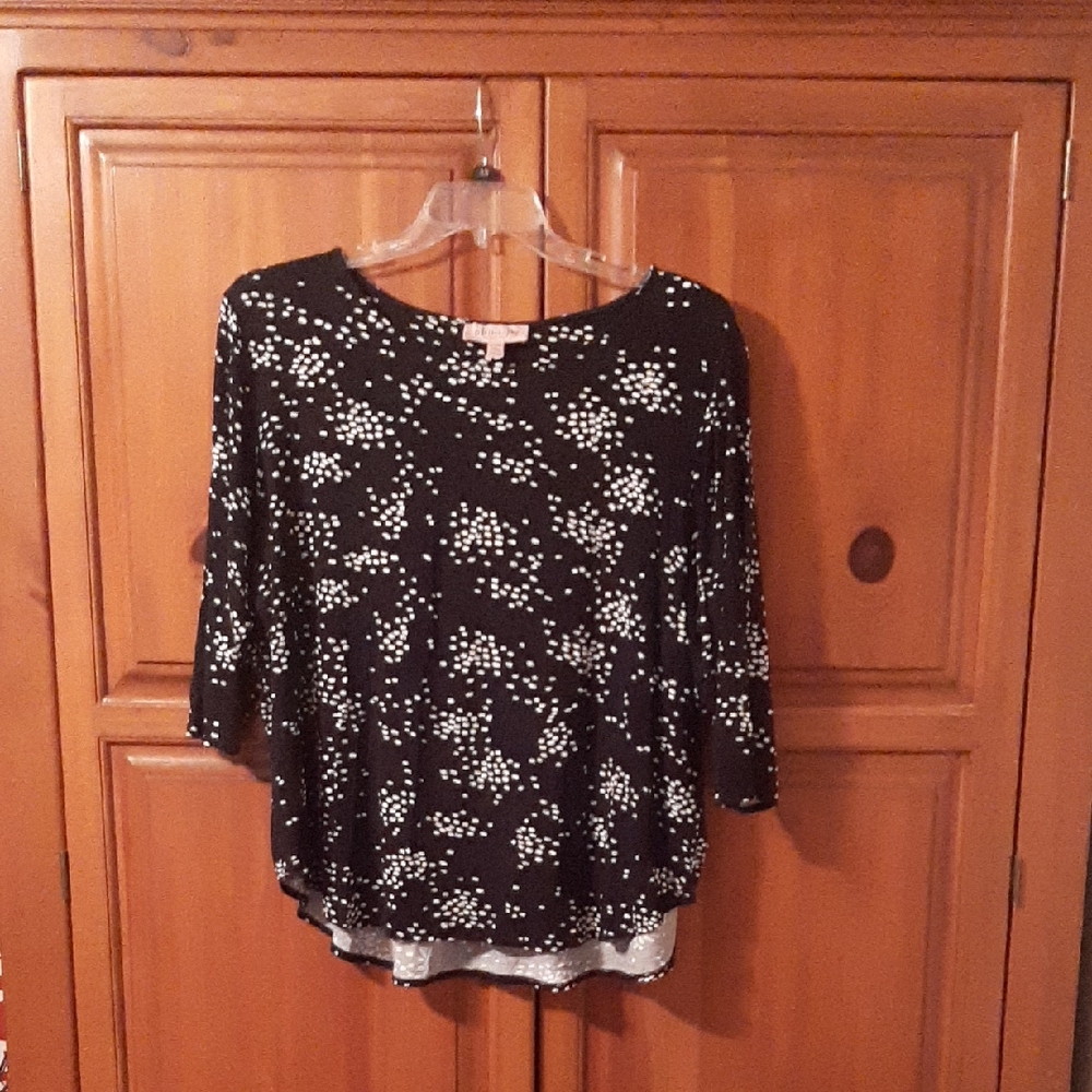 Philosophy Black and White Dot Floral Long Sleeve Top
